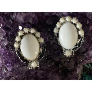 Statement Black and White Clip Earrings, in Silver, Unmarked